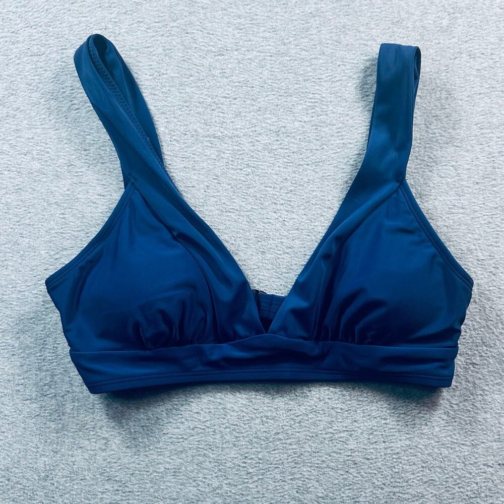 CupShe Longline Tri Bikini Top Women's Size Medium Blue Wide Strap V-Neck